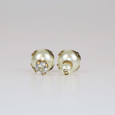 Christian Dior Tribales Aged Gold Tone Crystal Faux Pearl Asymmetric Earrings Womens Christian Dior 
