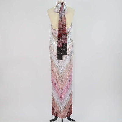 Missoni Metallic Multicolor Blend Viscose Halter Neck Maxi Dress