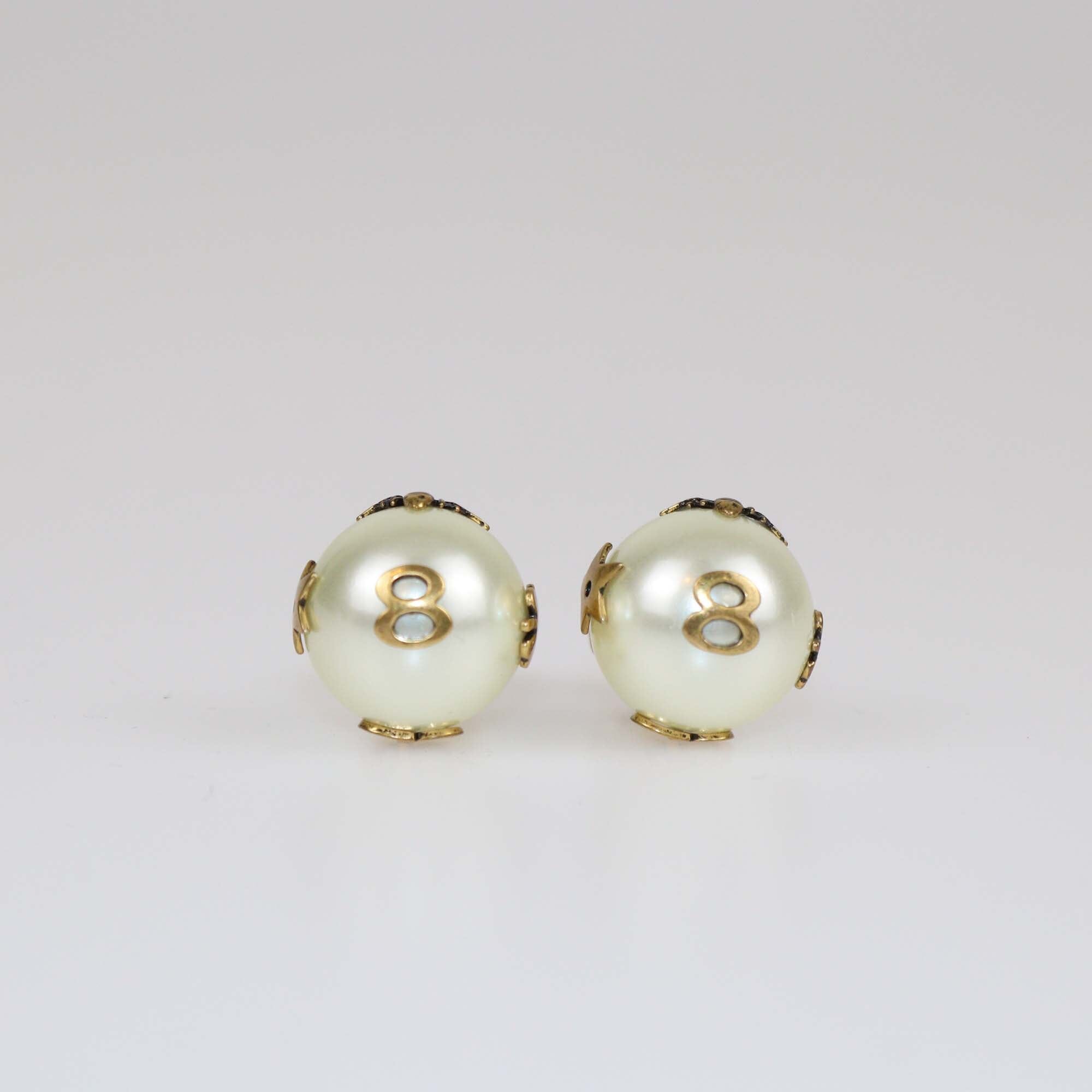 Christian Dior Tribales Aged Gold Tone Crystal Faux Pearl Asymmetric Earrings Womens Christian Dior 