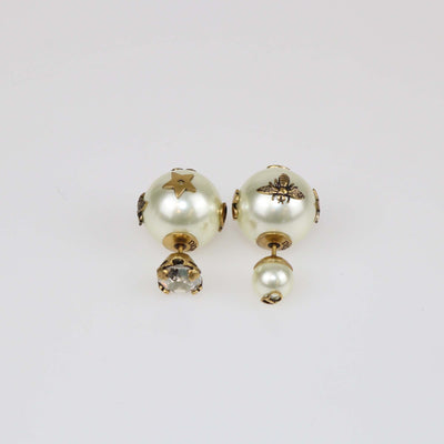 Christian Dior Tribales Aged Gold Tone Crystal Faux Pearl Asymmetric Earrings Womens Christian Dior 