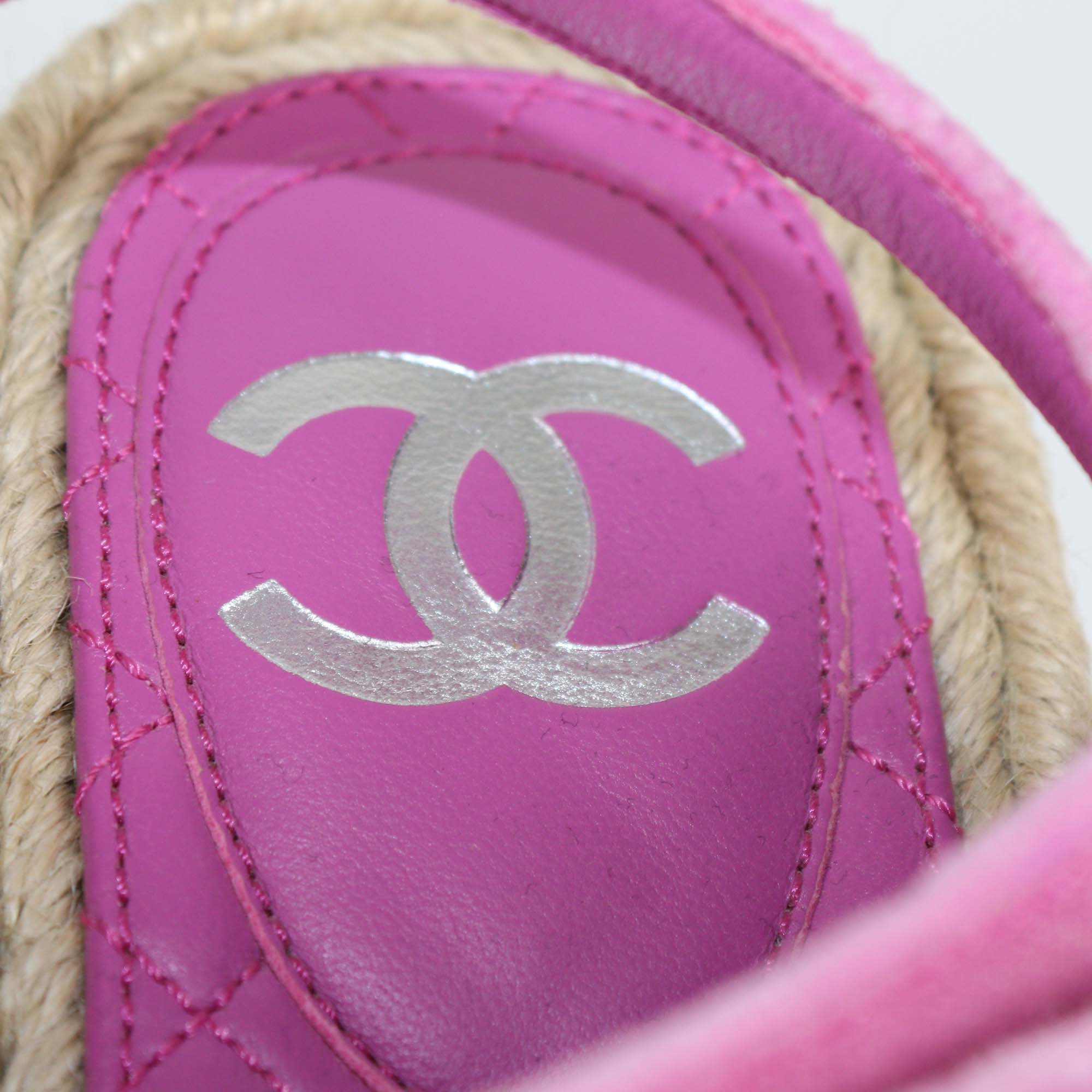 Chanel Pink Velvet CC Espadrilles Sandals