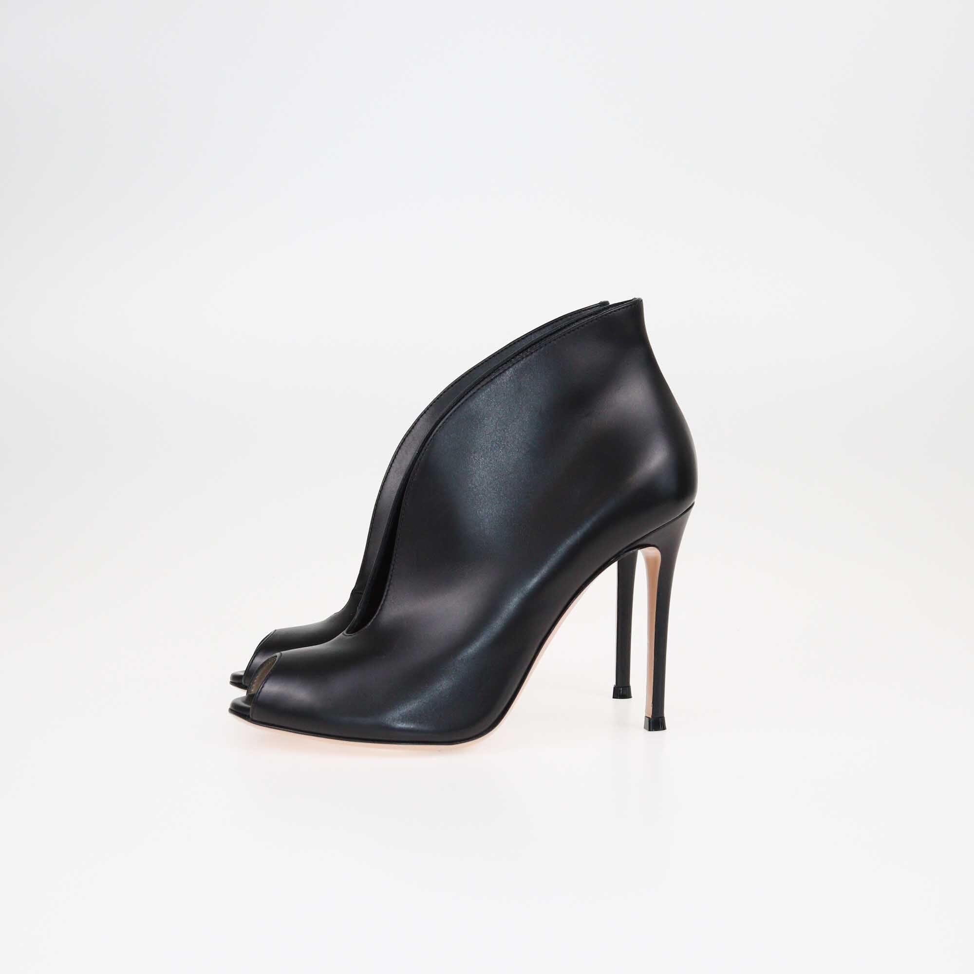 Gianvito Rossi Black Vamp V Cut Peep Toe Booties Shoes Gianvito Rossi 