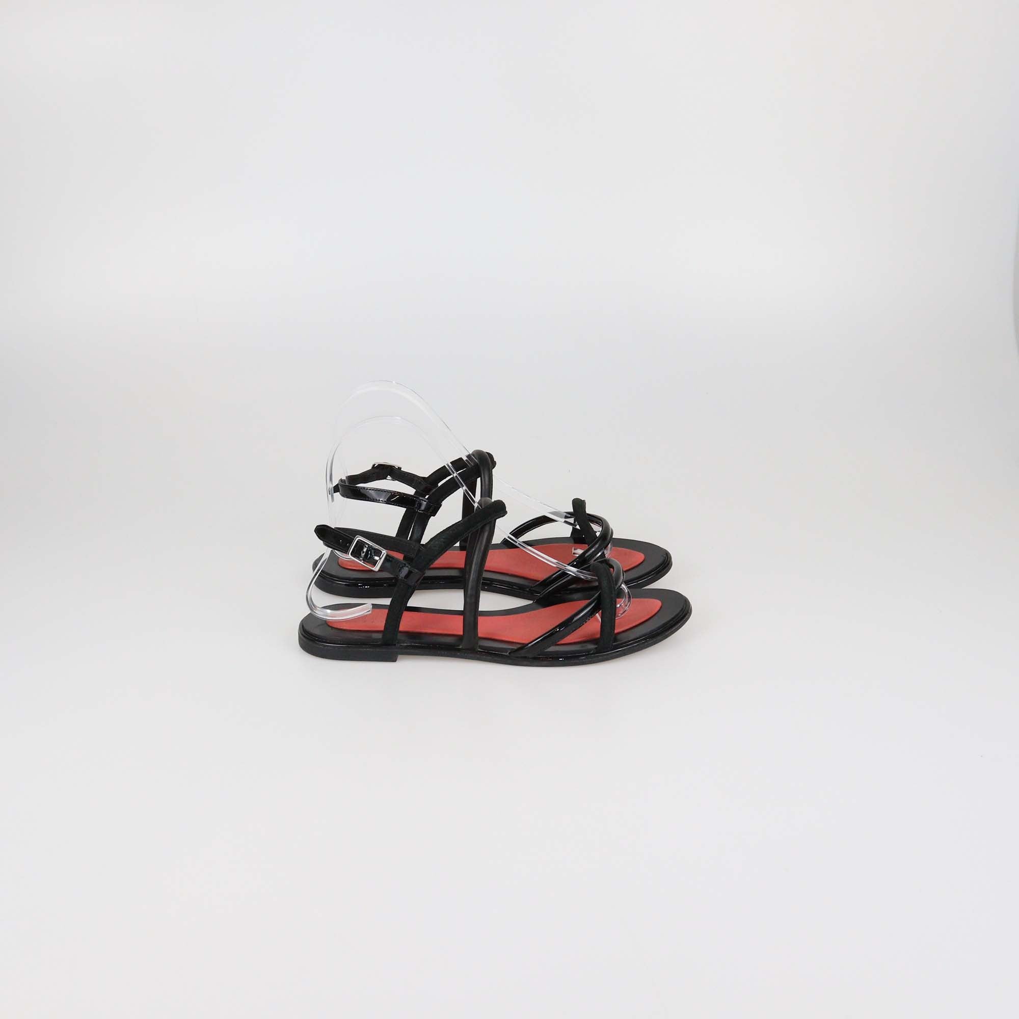 Kenzo Black/Red Leather Strappy Flat Sandals