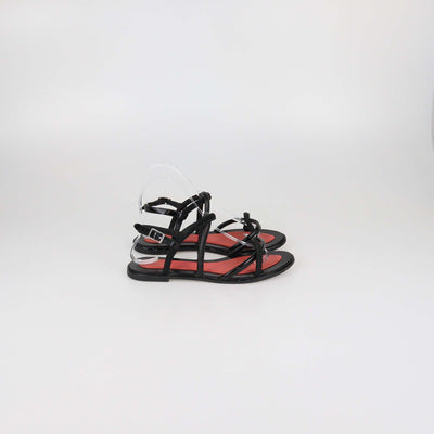 Kenzo Black/Red Leather Strappy Flat Sandals