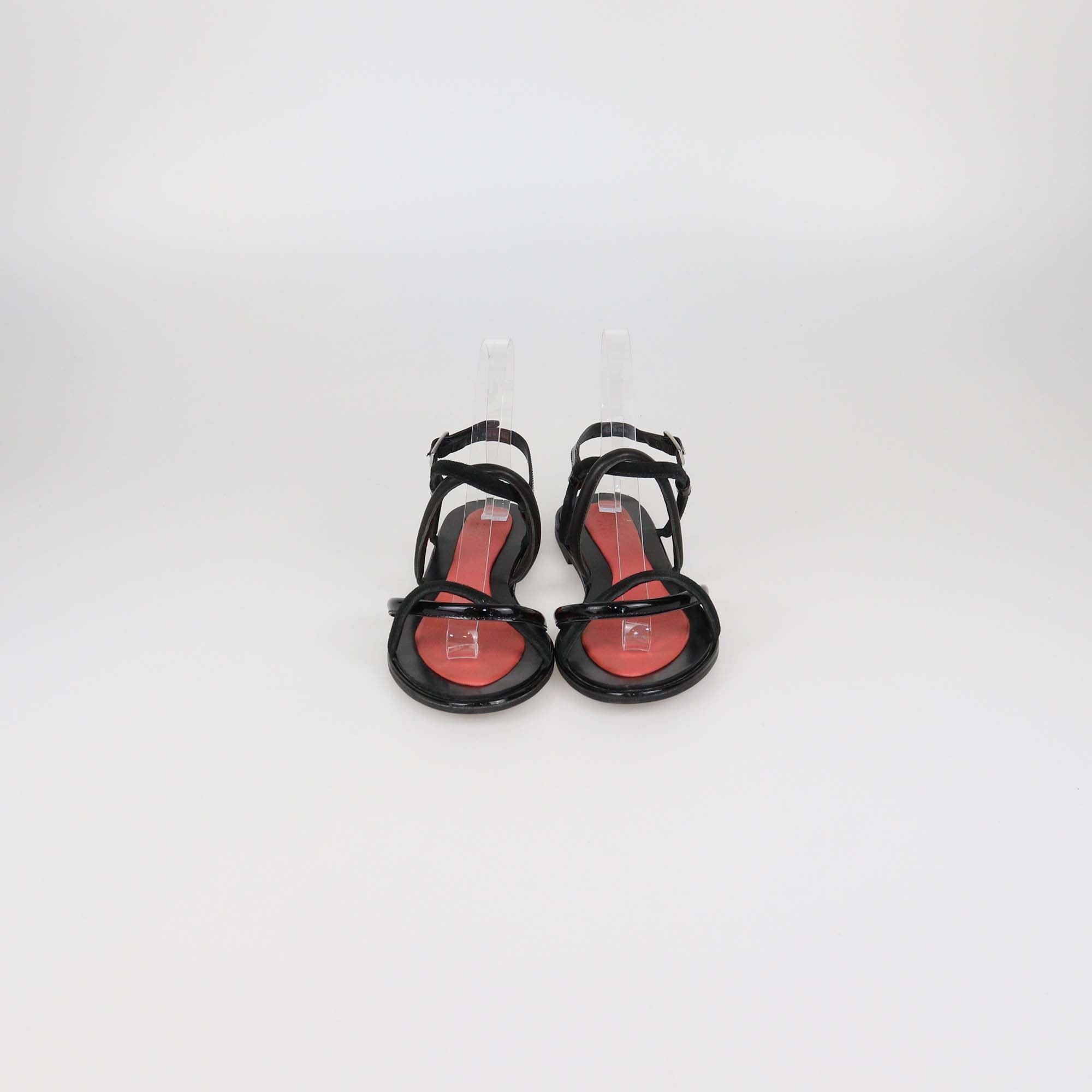 Kenzo Black/Red Leather Strappy Flat Sandals
