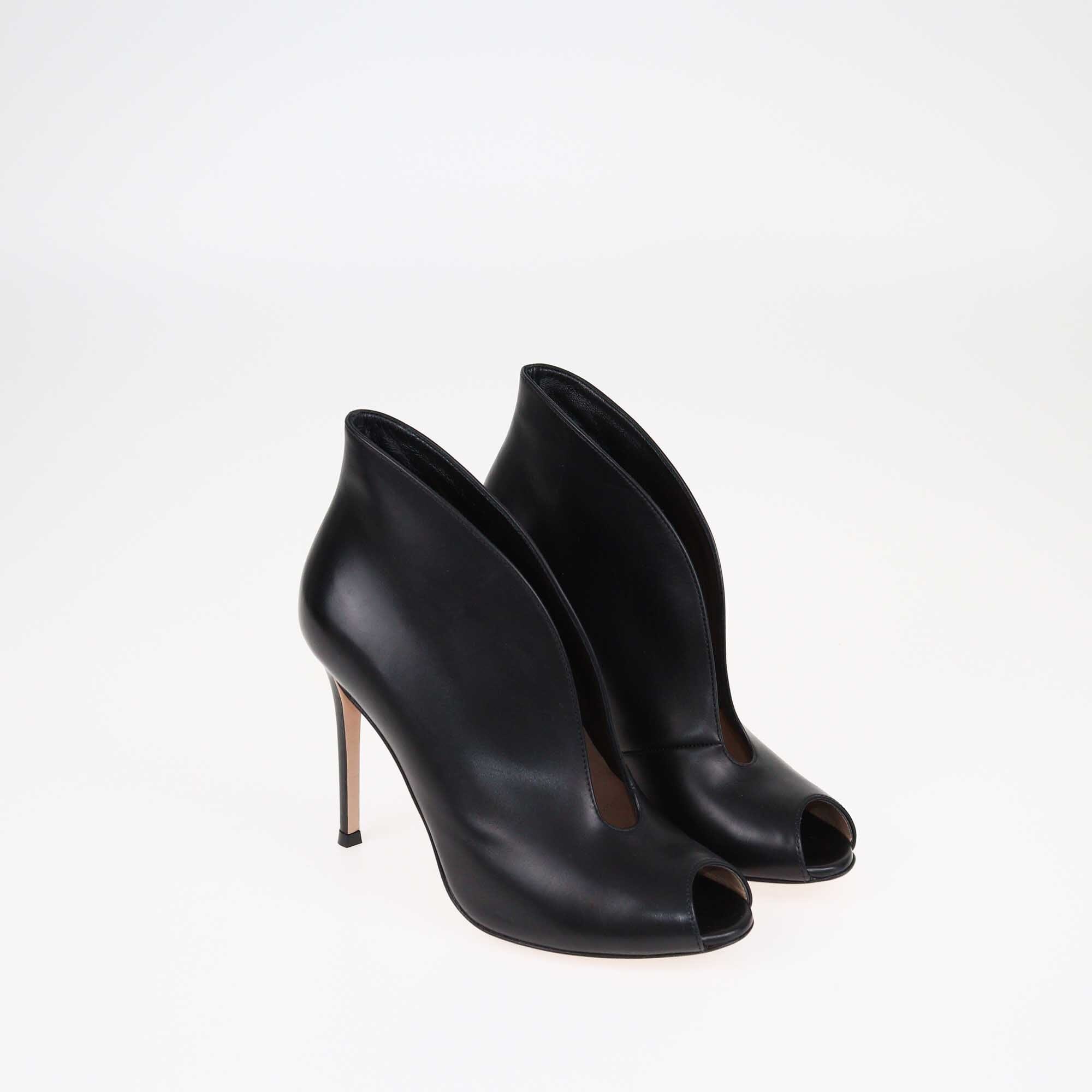 Gianvito Rossi Black Vamp V Cut Peep Toe Booties Shoes Gianvito Rossi 