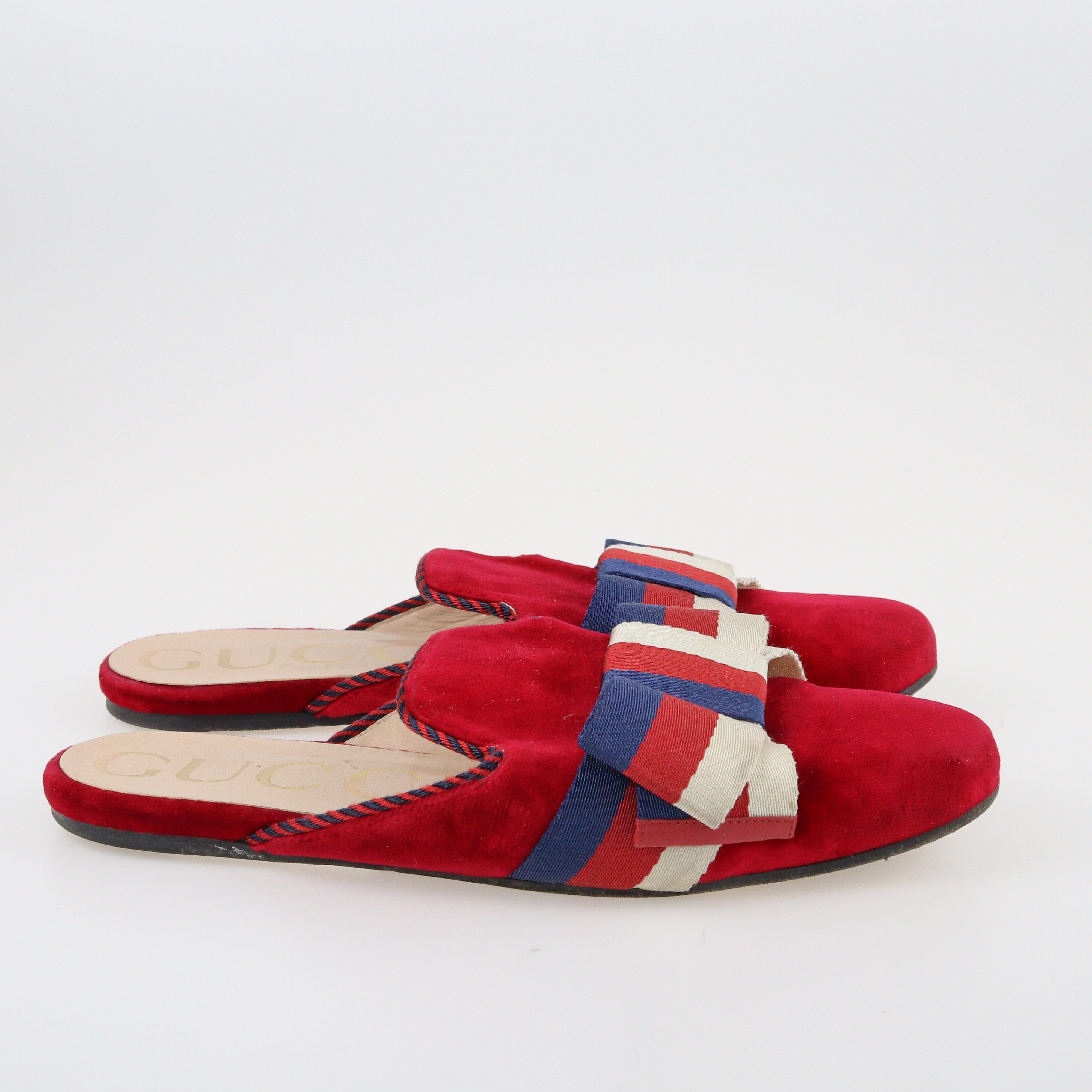 Red Sylvie Web Ribbon Mules Shoes Gucci 