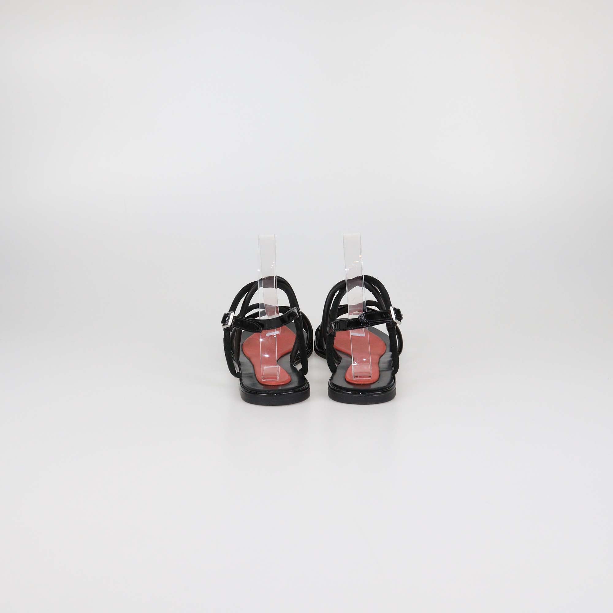 Kenzo Black/Red Leather Strappy Flat Sandals
