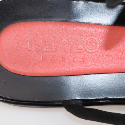 Kenzo Black/Red Leather Strappy Flat Sandals