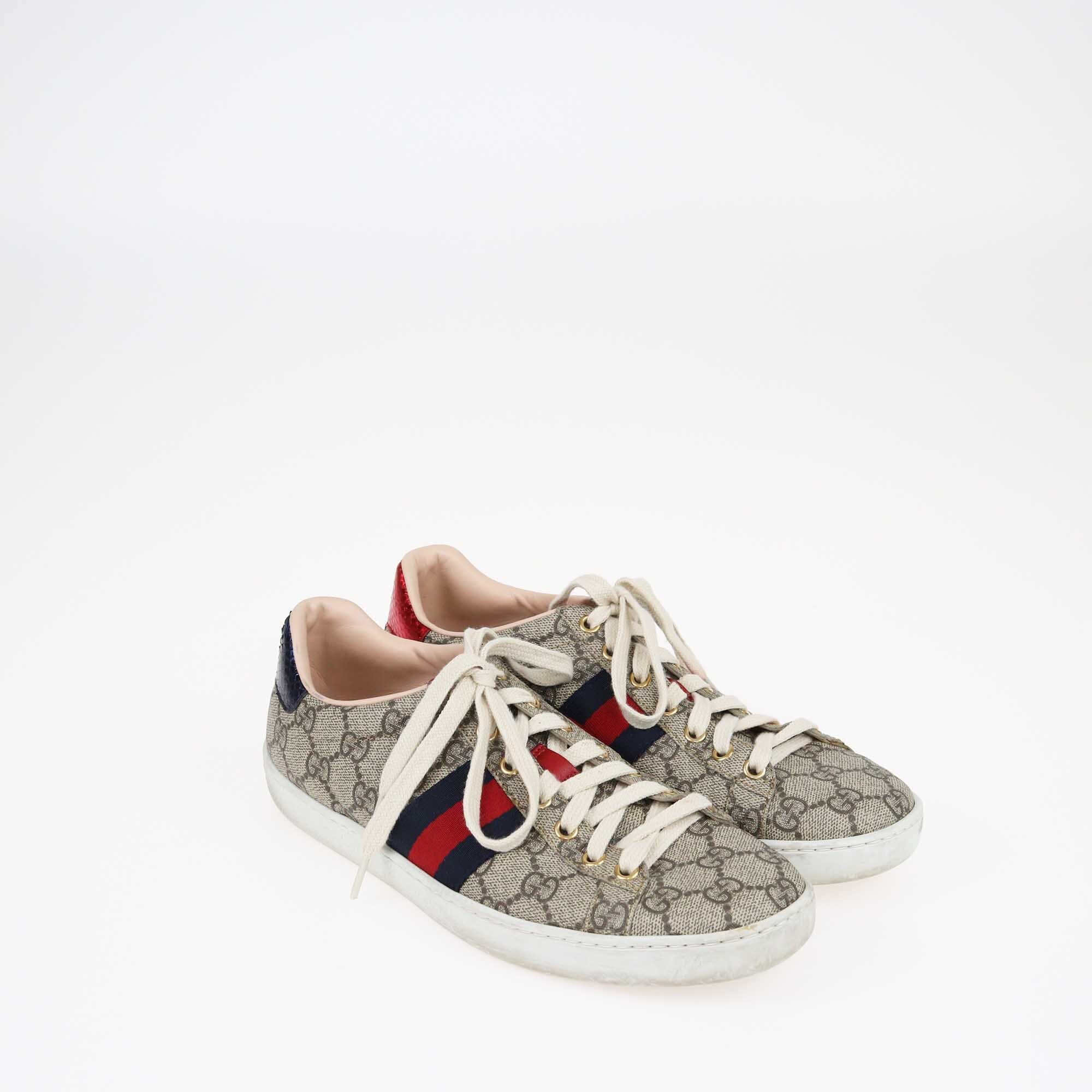 Gucci Beige/Brown GG Supreme Ace Sneakers Shoes Gucci 