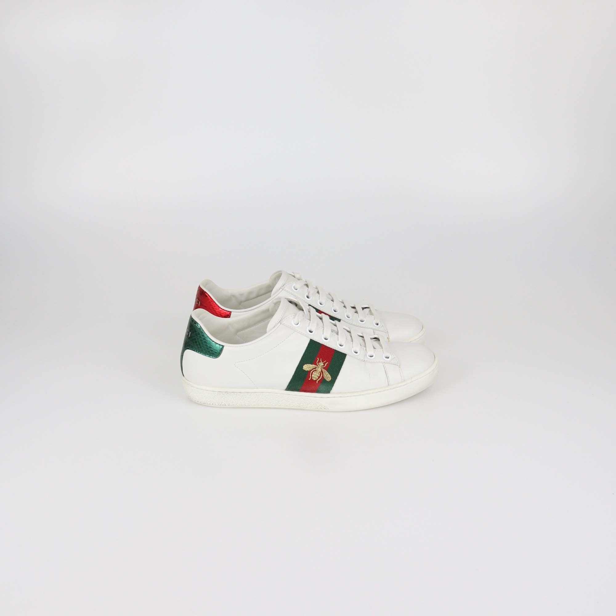 Gucci White Leather Ace Bee Low Top Sneakers