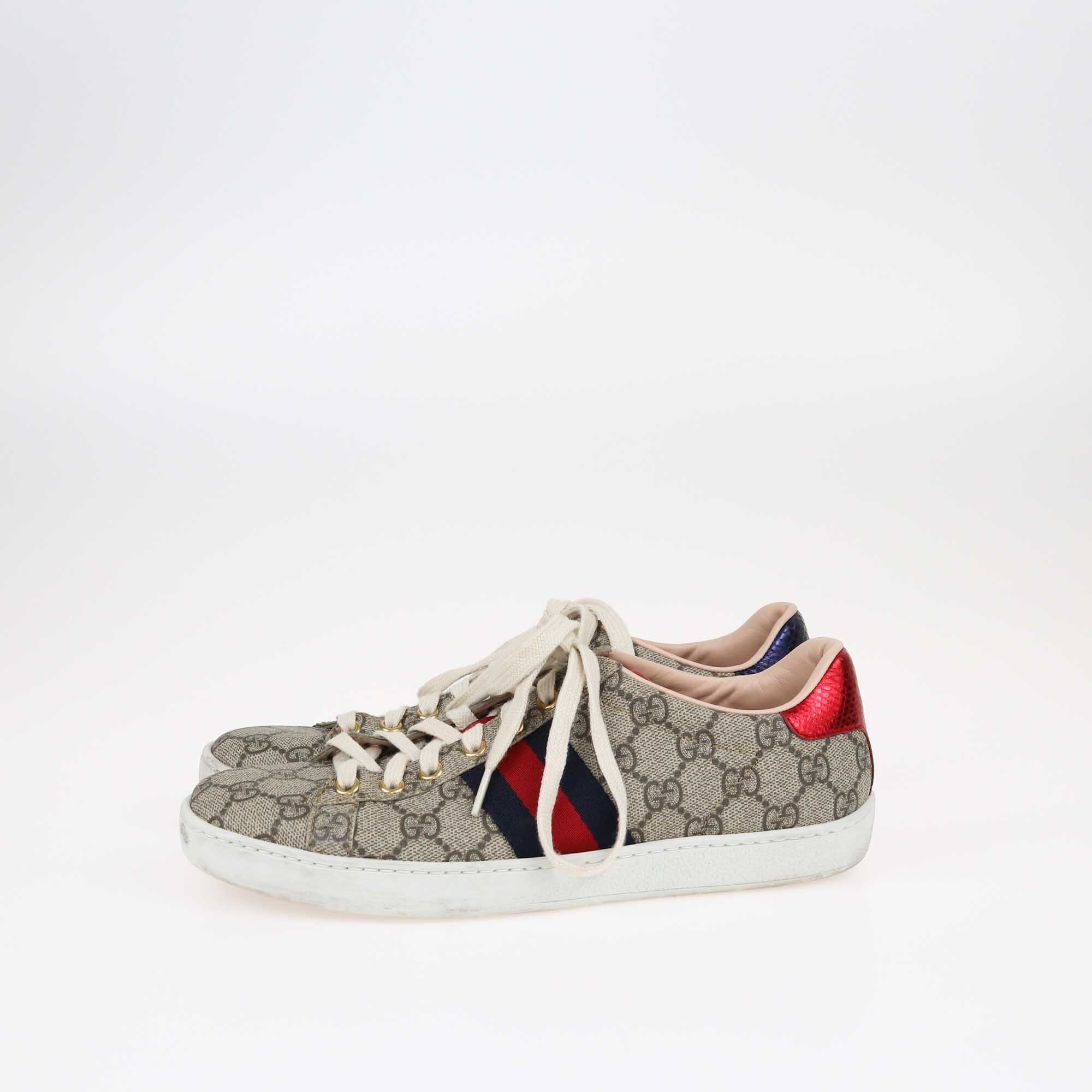 Gucci Beige/Brown GG Supreme Ace Sneakers Shoes Gucci 