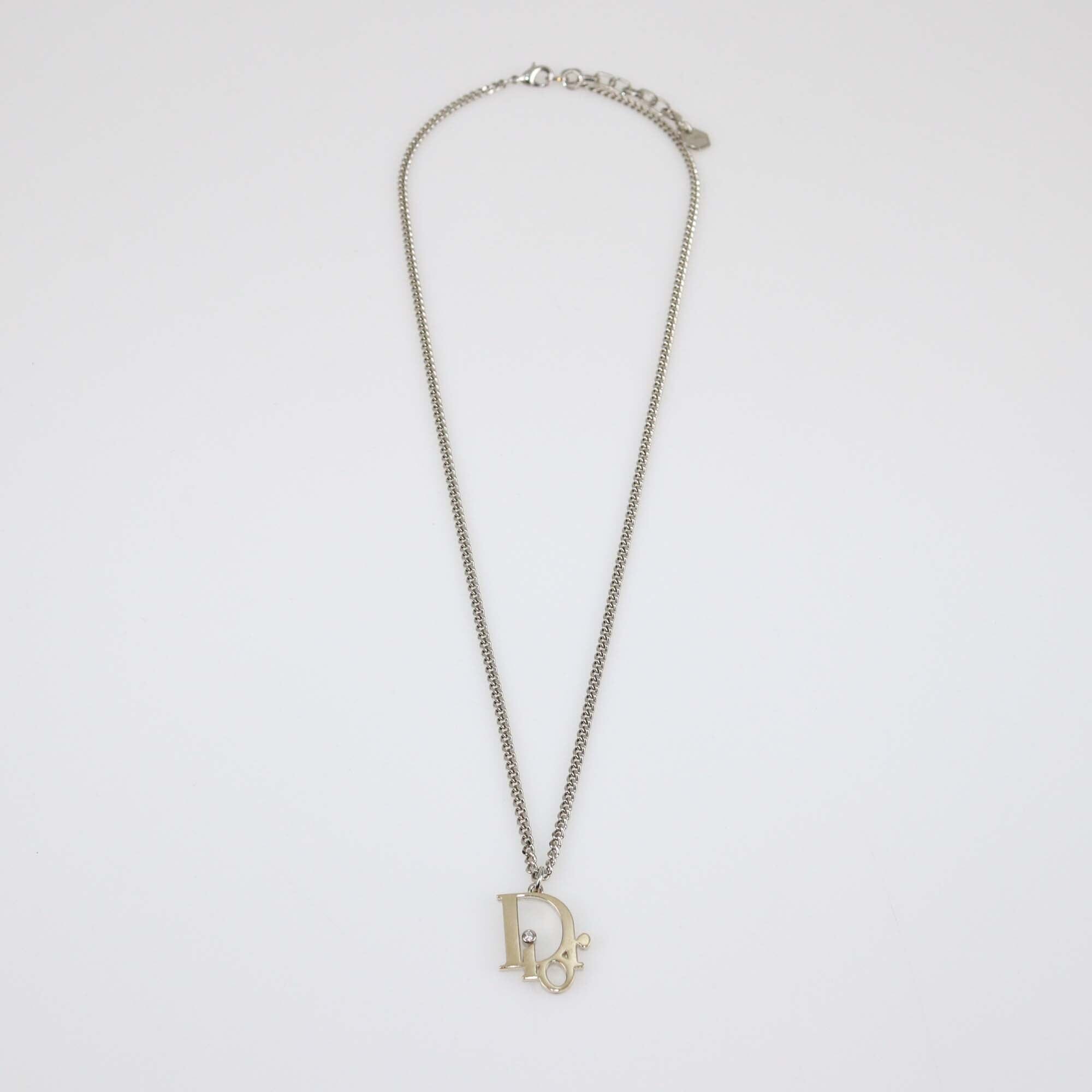 Christian Dior Two-Tone Crystal Oblique Pendant Necklace Mens Christian Dior 