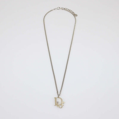 Christian Dior Two-Tone Crystal Oblique Pendant Necklace Mens Christian Dior 