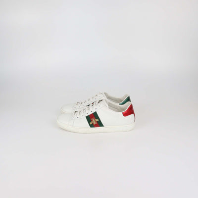 Gucci White Leather Ace Bee Low Top Sneakers