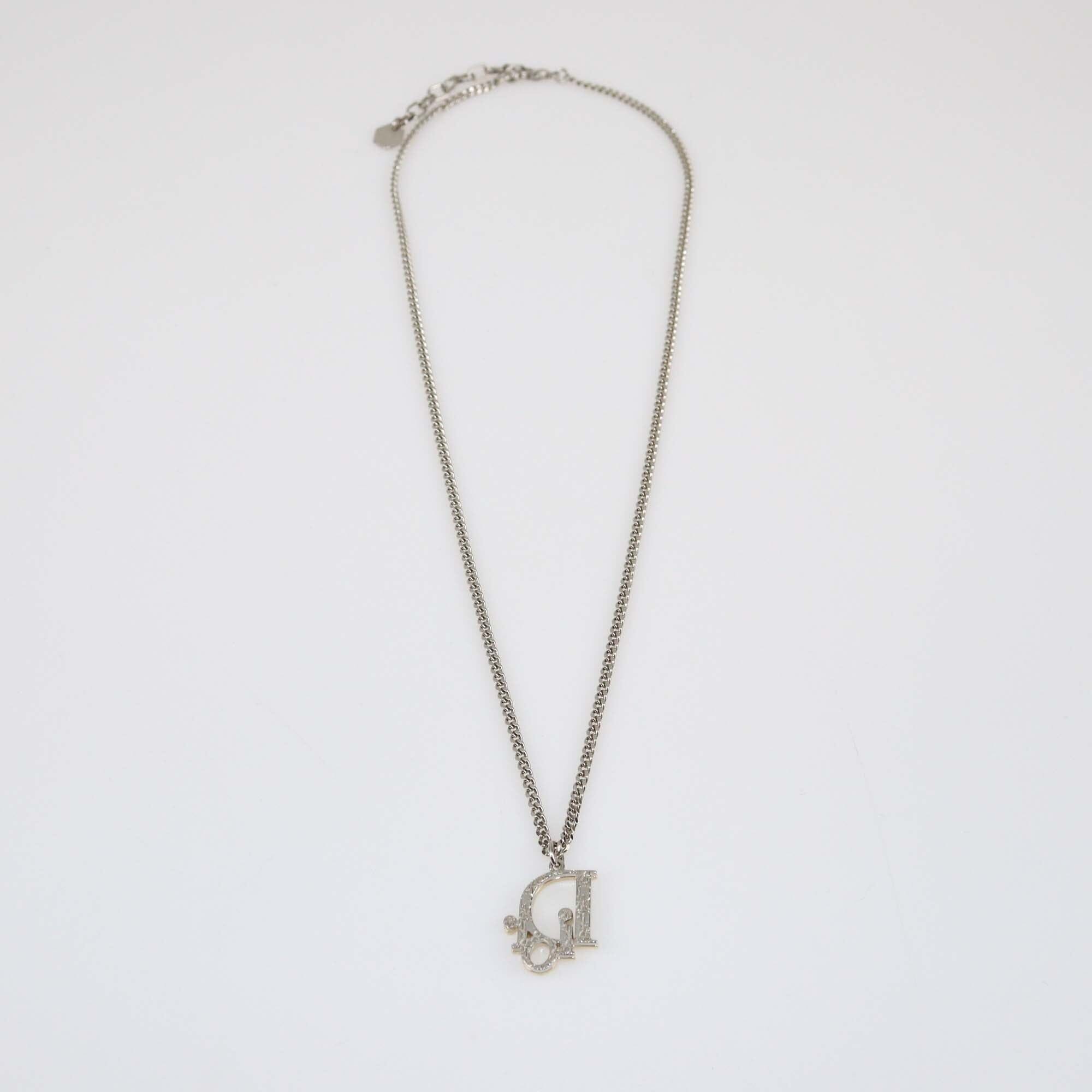 Christian Dior Two-Tone Crystal Oblique Pendant Necklace Mens Christian Dior 