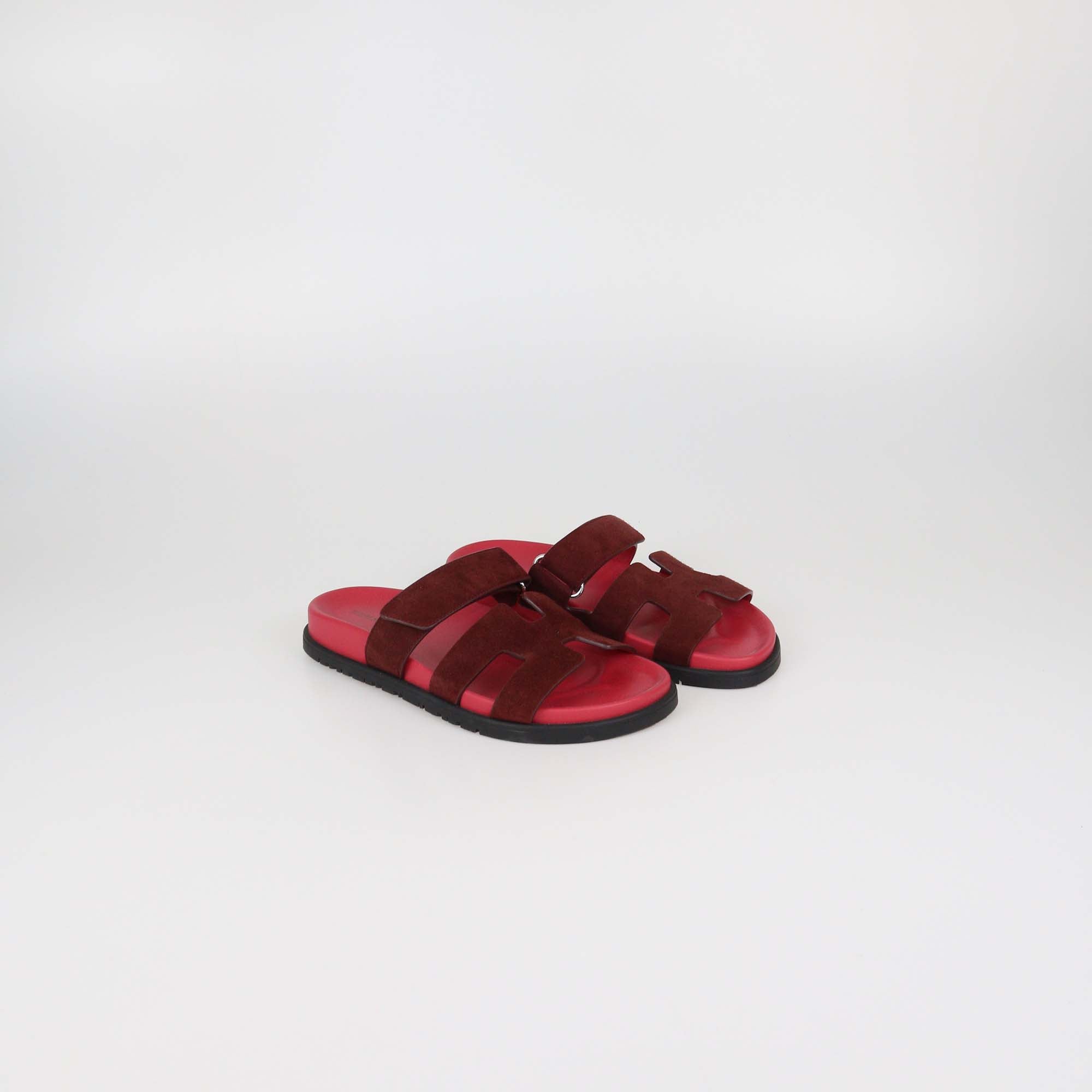 Hermes Rouge Marsala Suede Chypre Sandals