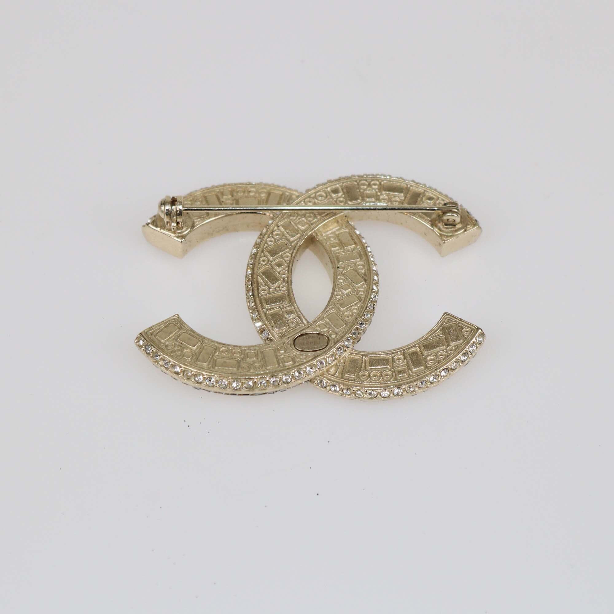 Chanel Baguette Gold Tone Black/White Crystal CC Brooch Womens Chanel 
