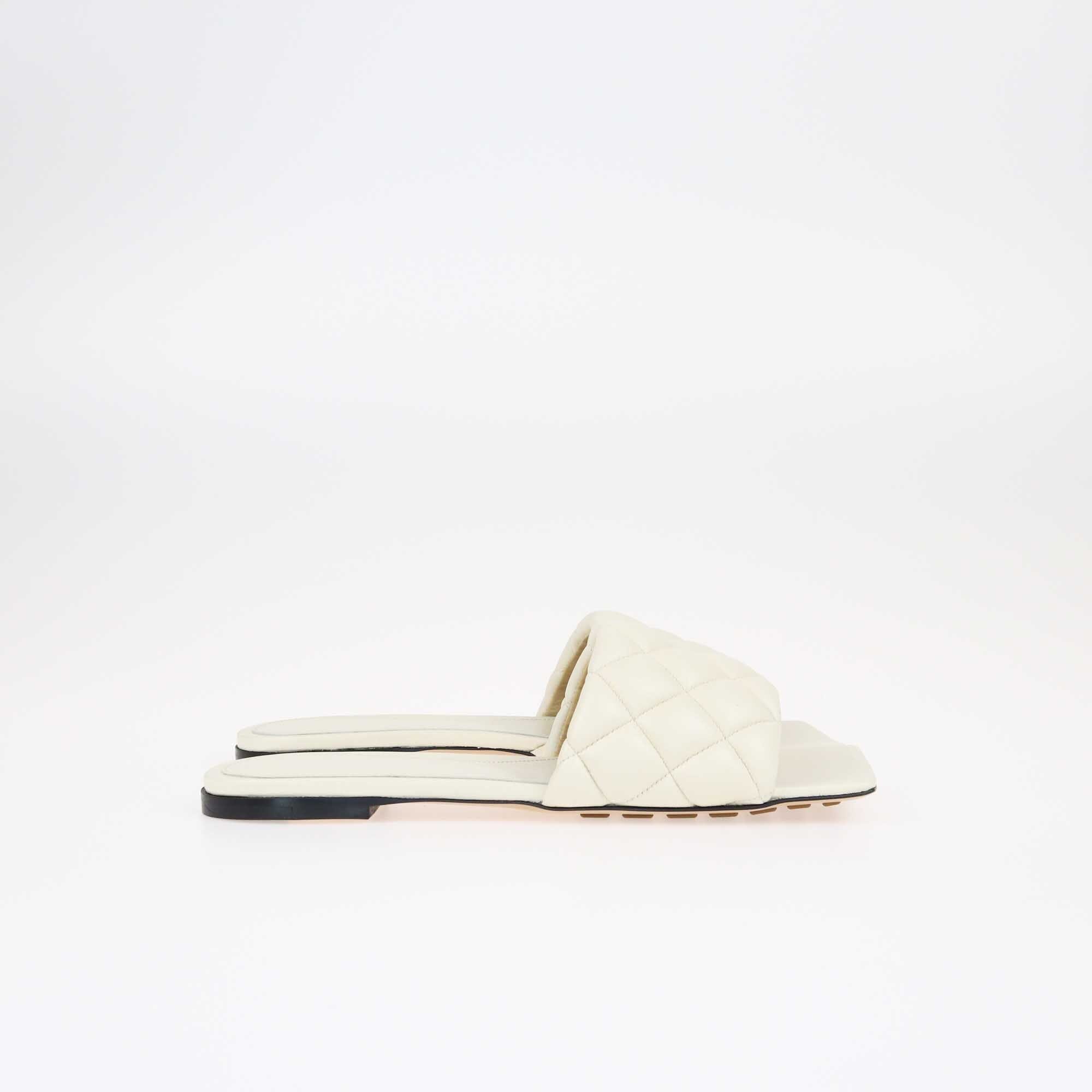 Bottega Veneta Sea Salt Padded Matelasse Flat Slides Shoes Bottega Veneta 