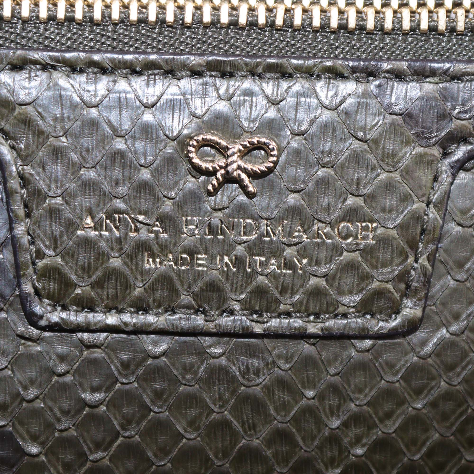 Anya Hindmarch Olive Green Python Exit Epshon Top Handle Bag