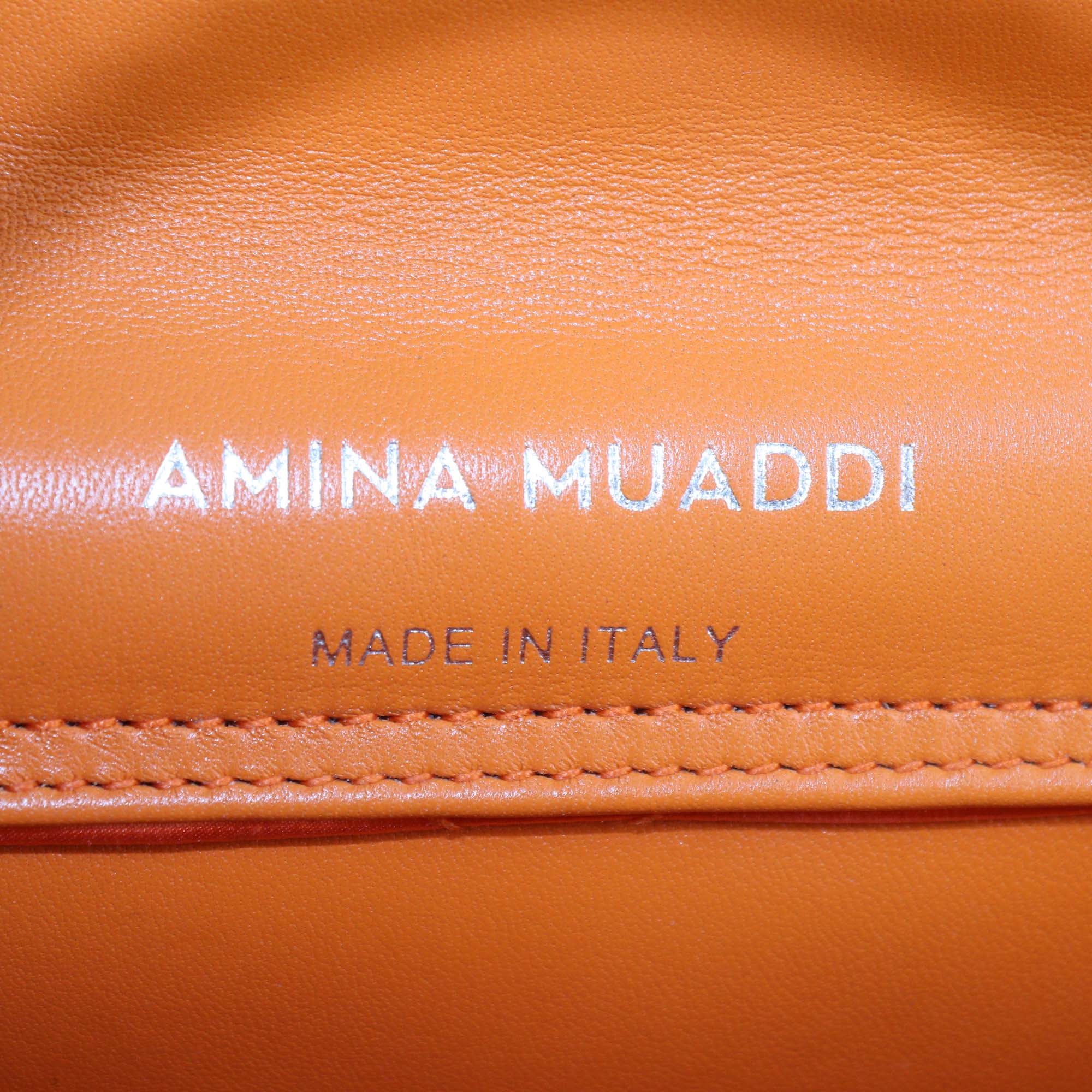 Amina Muaddi Orange Quilted Satin Super Mini Amini Betty Bag