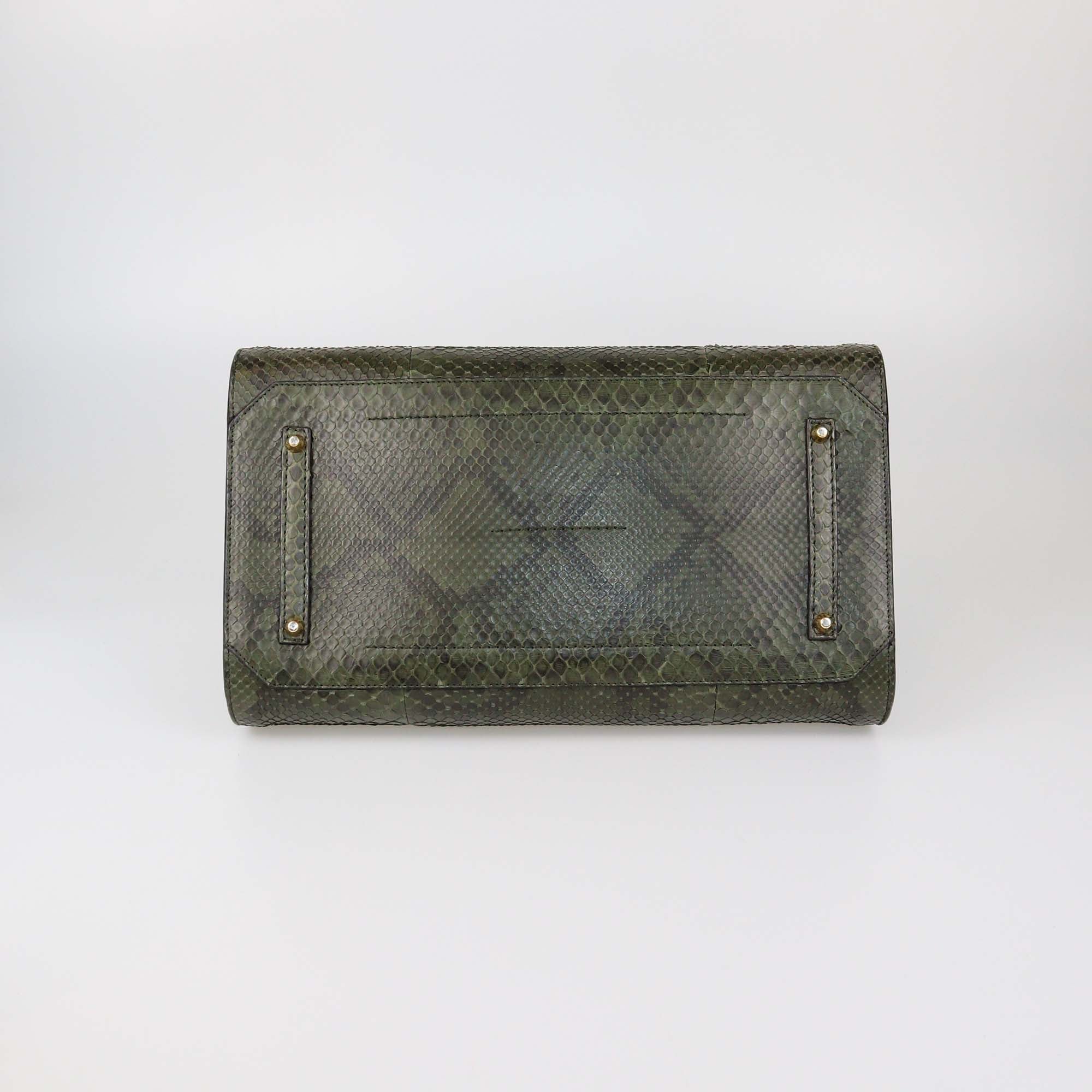 Anya Hindmarch Olive Green Python Exit Epshon Top Handle Bag