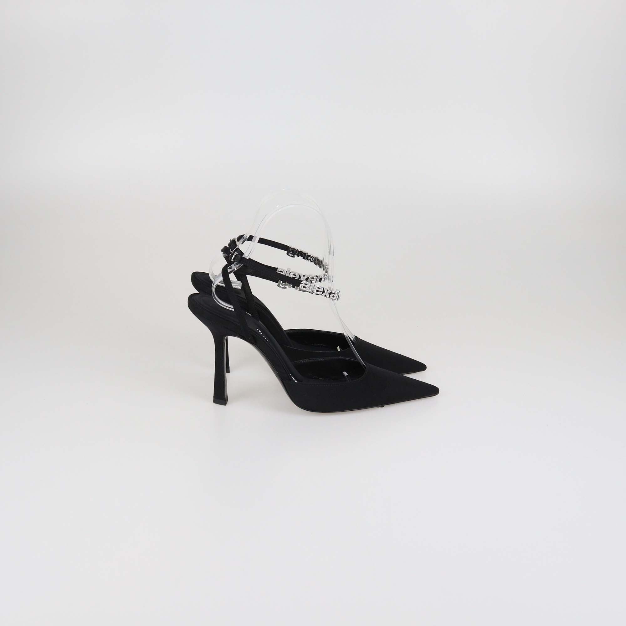 Alexander Wang Black Fabric Delphine 105 Logo Strap Pumps