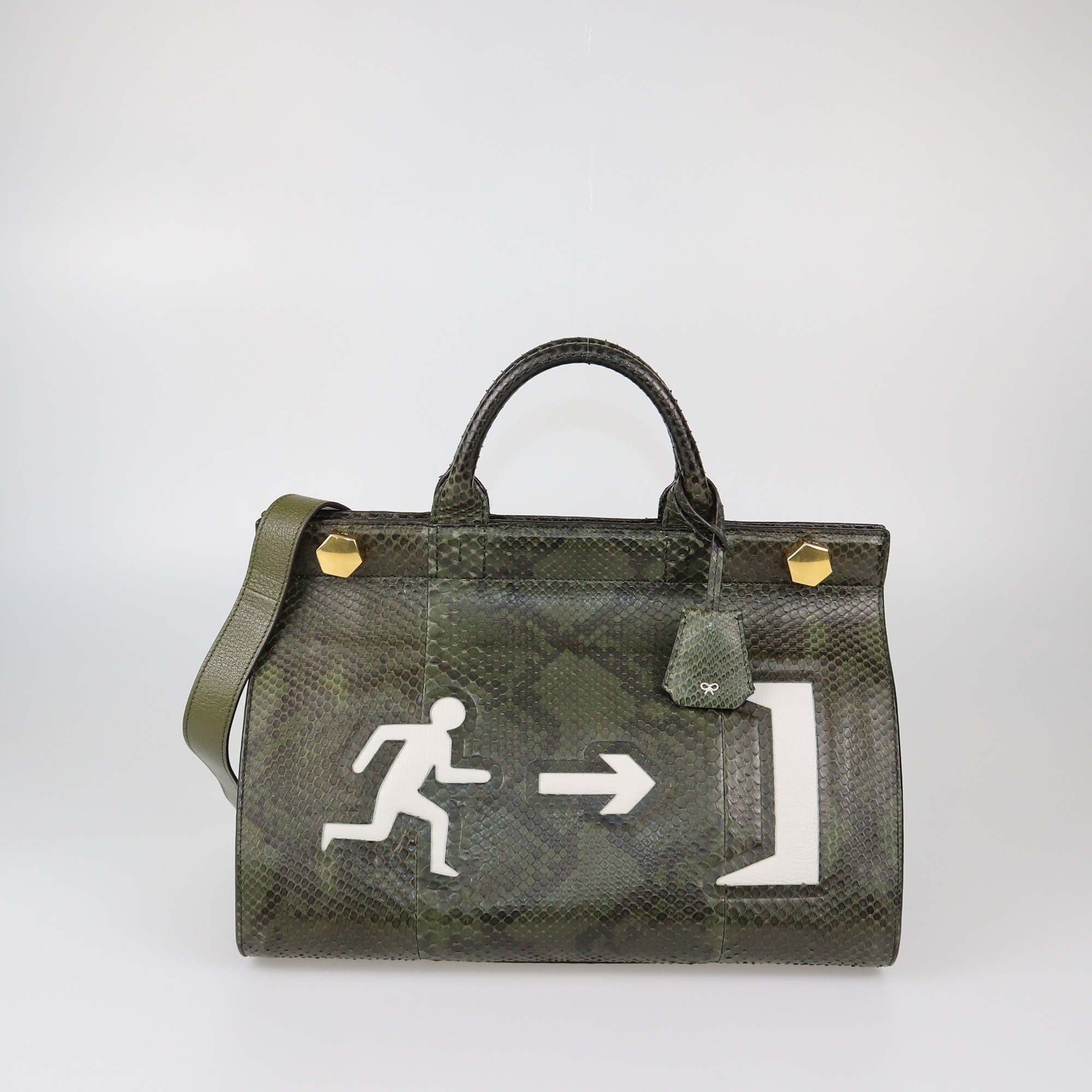 Anya Hindmarch Olive Green Python Exit Epshon Top Handle Bag