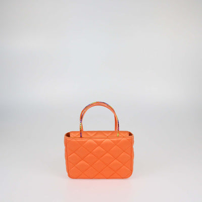 Amina Muaddi Orange Quilted Satin Super Mini Amini Betty Bag