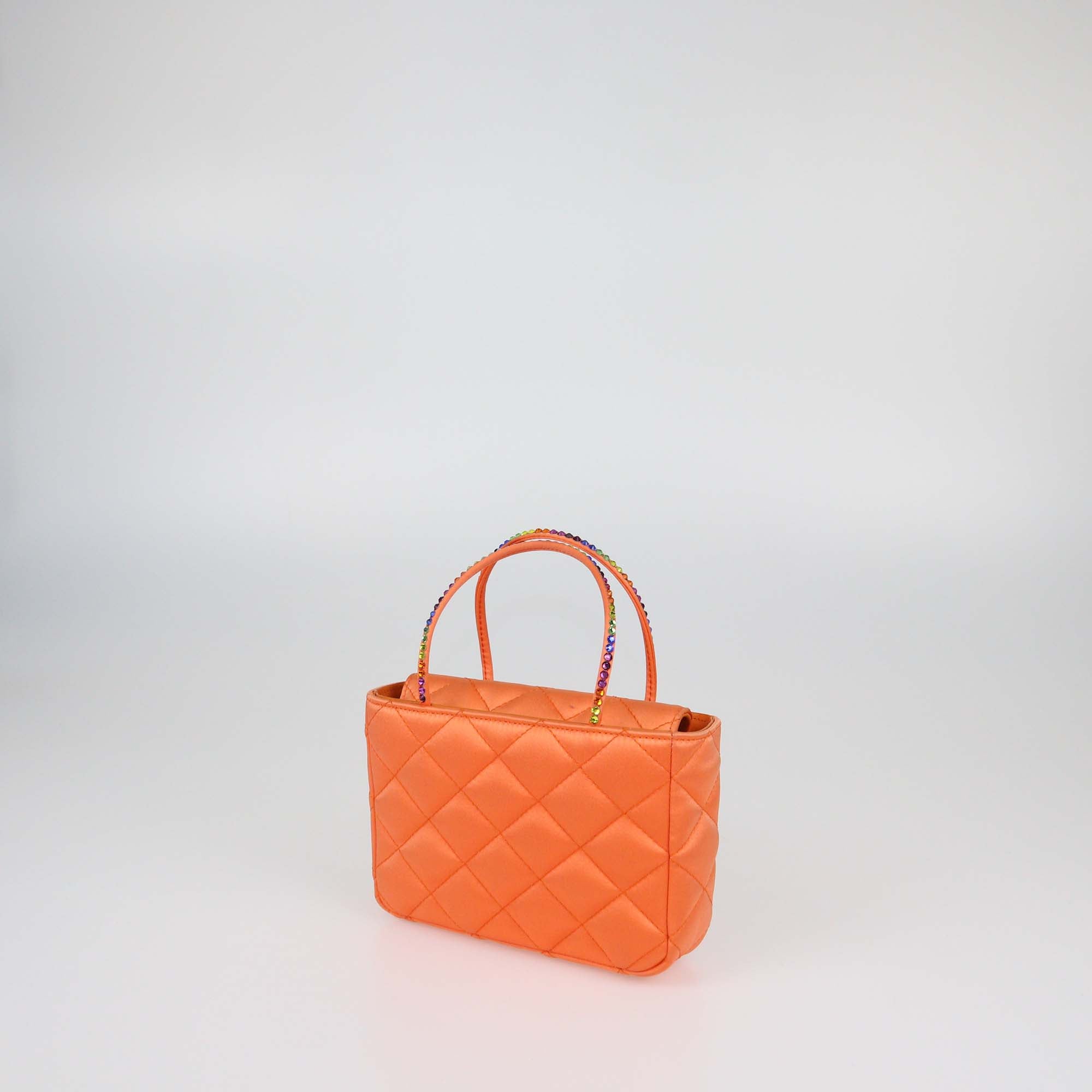 Amina Muaddi Orange Quilted Satin Super Mini Amini Betty Bag