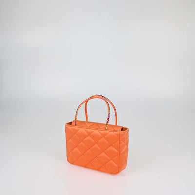 Amina Muaddi Orange Quilted Satin Super Mini Amini Betty Bag