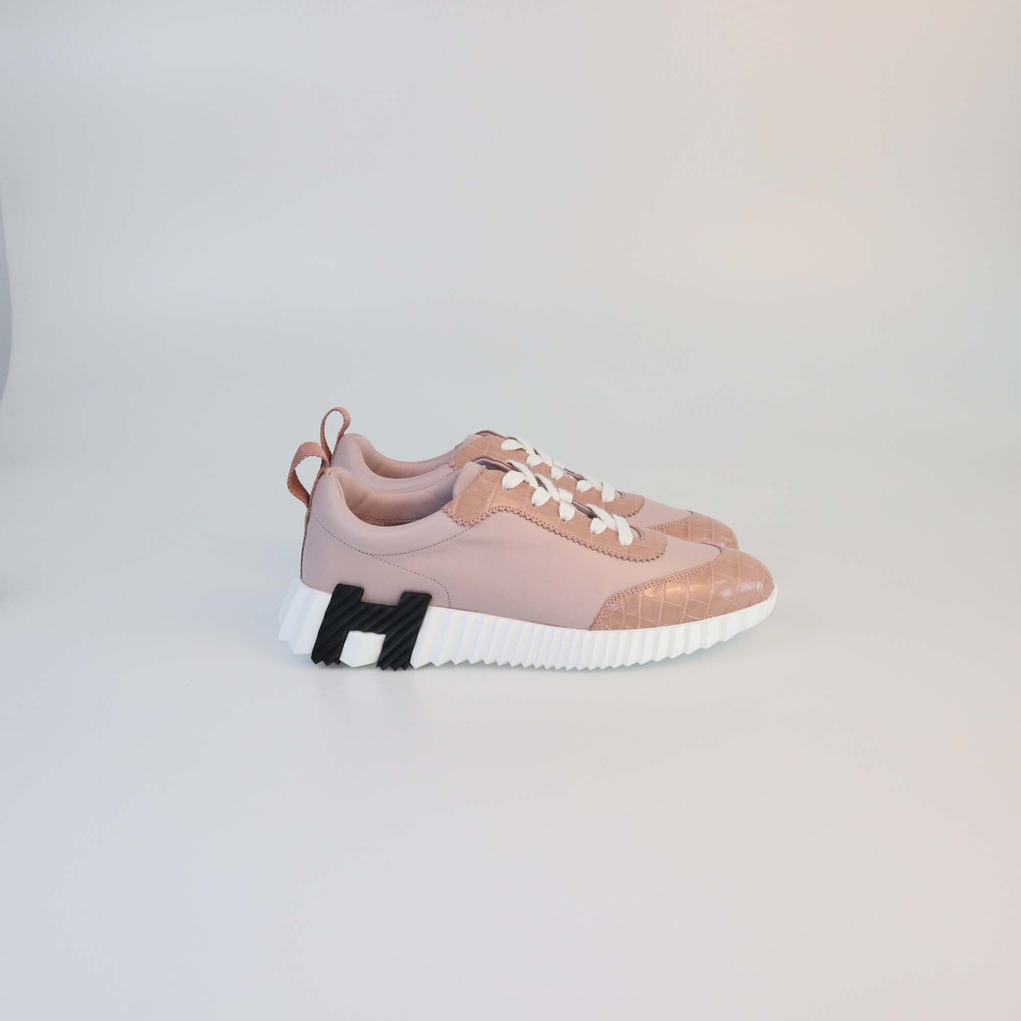 Hermes Rose Porche Alligator Bouncing Sneaker Womens Hermes 