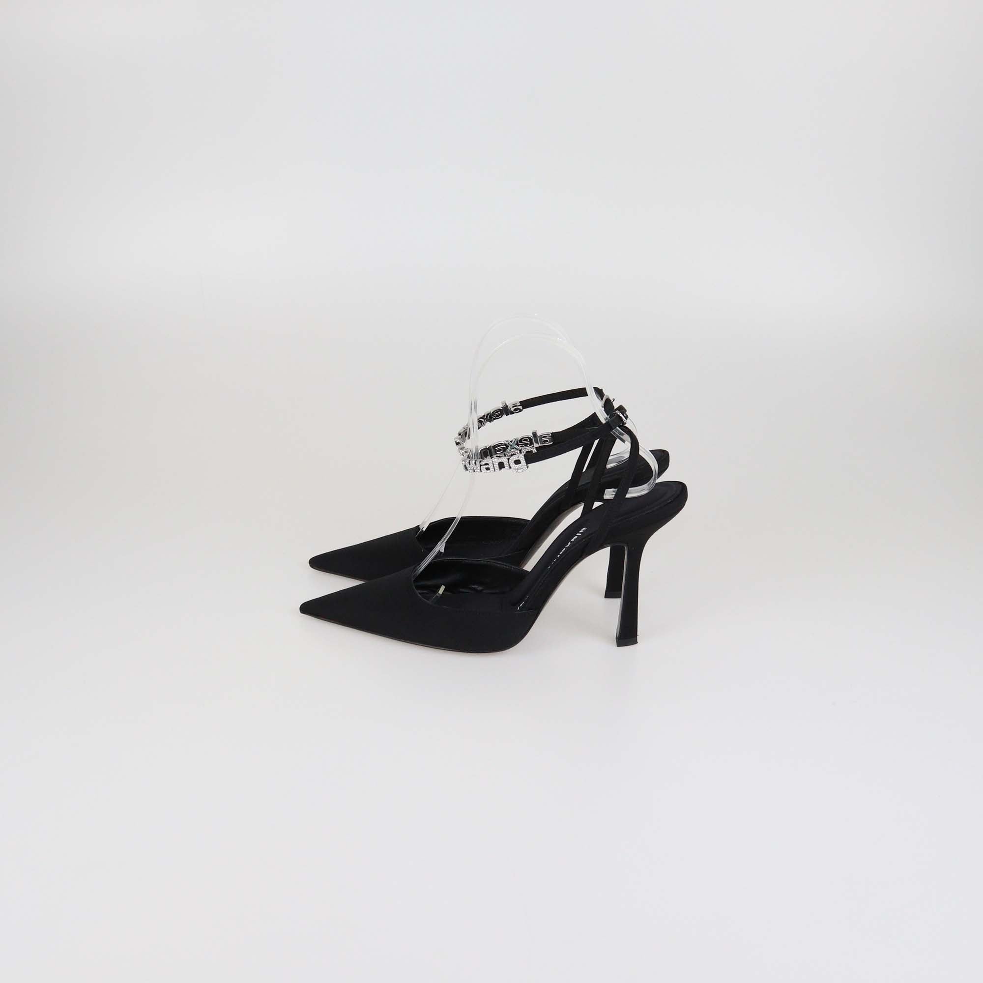 Alexander Wang Black Fabric Delphine 105 Logo Strap Pumps