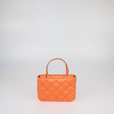 Amina Muaddi Orange Quilted Satin Super Mini Amini Betty Bag