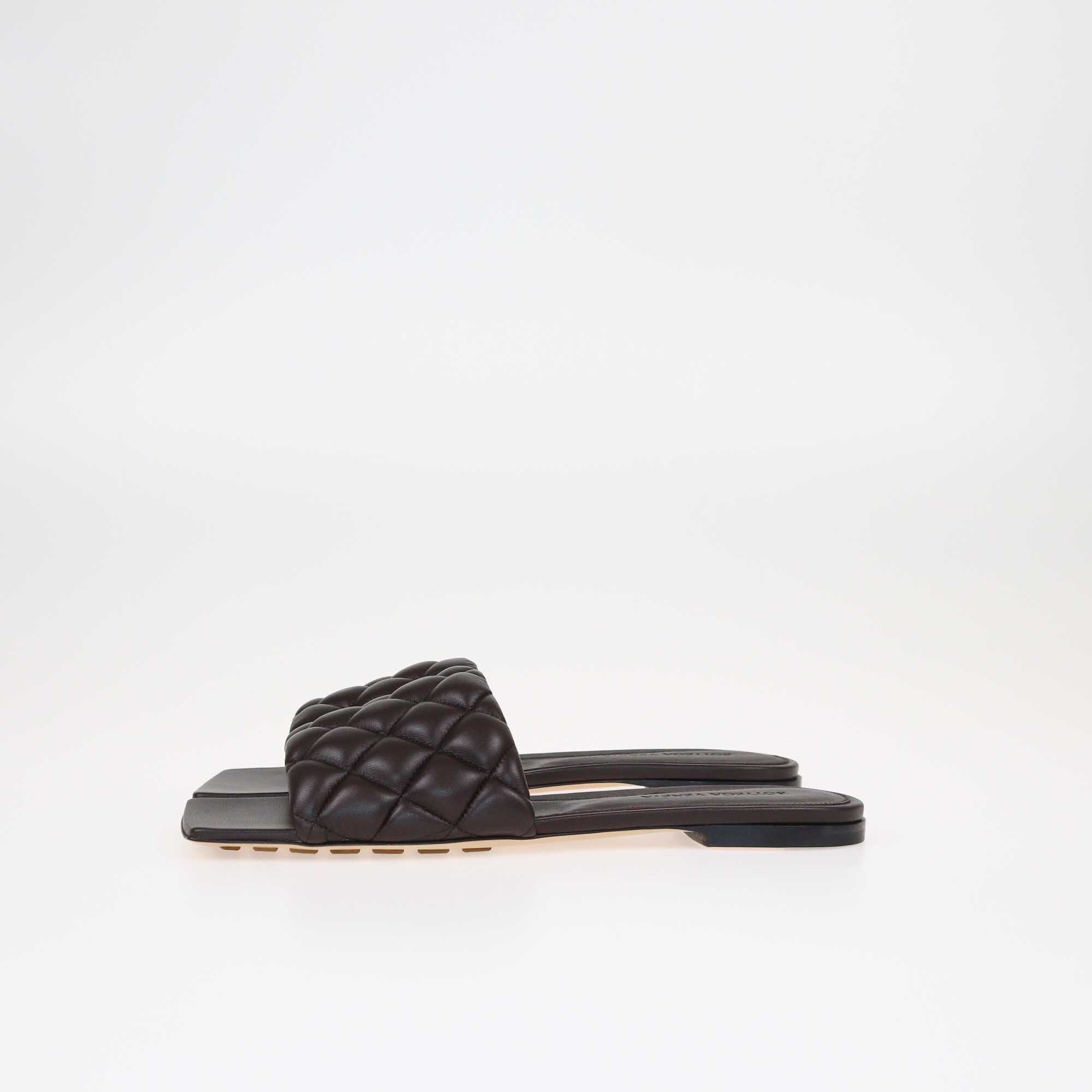 Bottega Veneta Brown Padded Matelasse Dream Flat Slides Shoes Bottega Veneta 