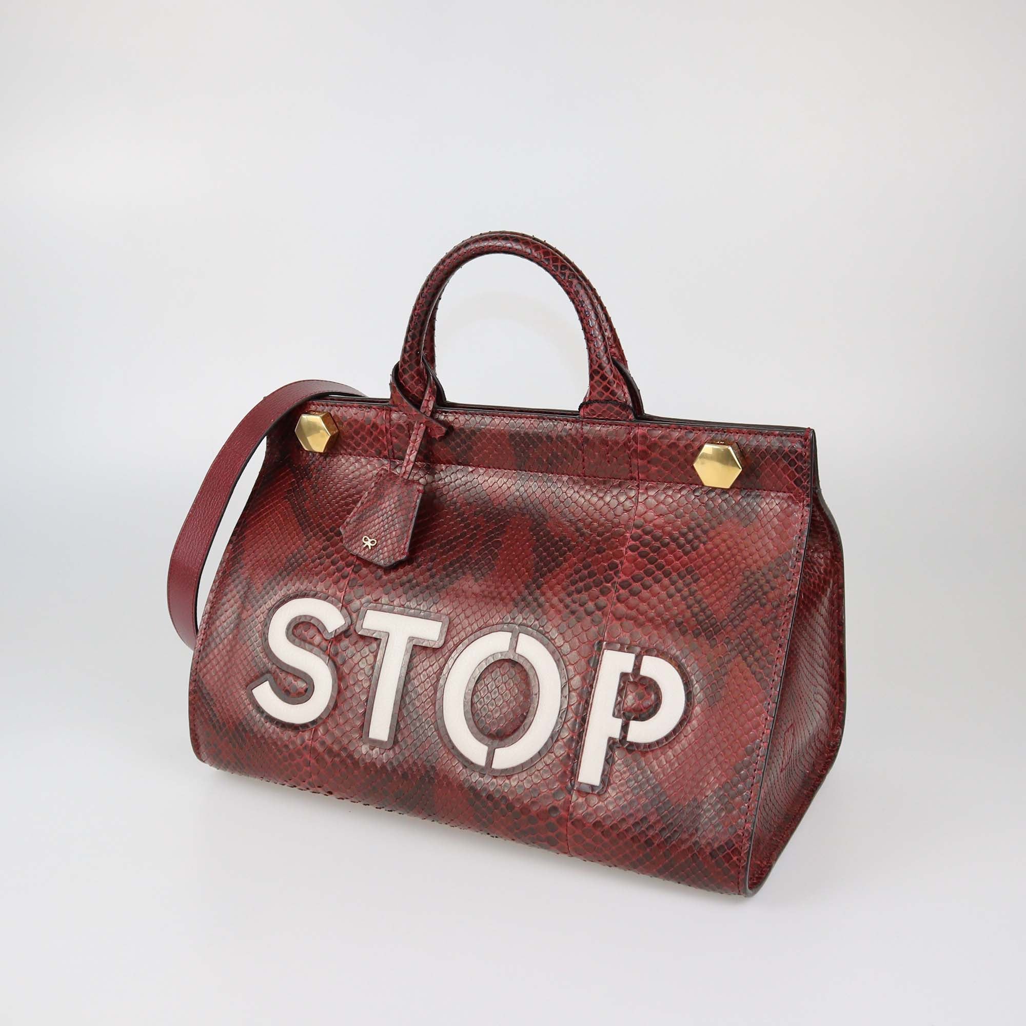 Anya Hindmarch Red Python Stop Epshon Top Handle Bag