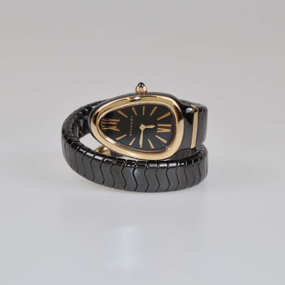 Bvlgari Black Ceramic 18K Rose Gold Serpenti Spiga 102735 Women's Watch 35mm Womens Bvlgari 