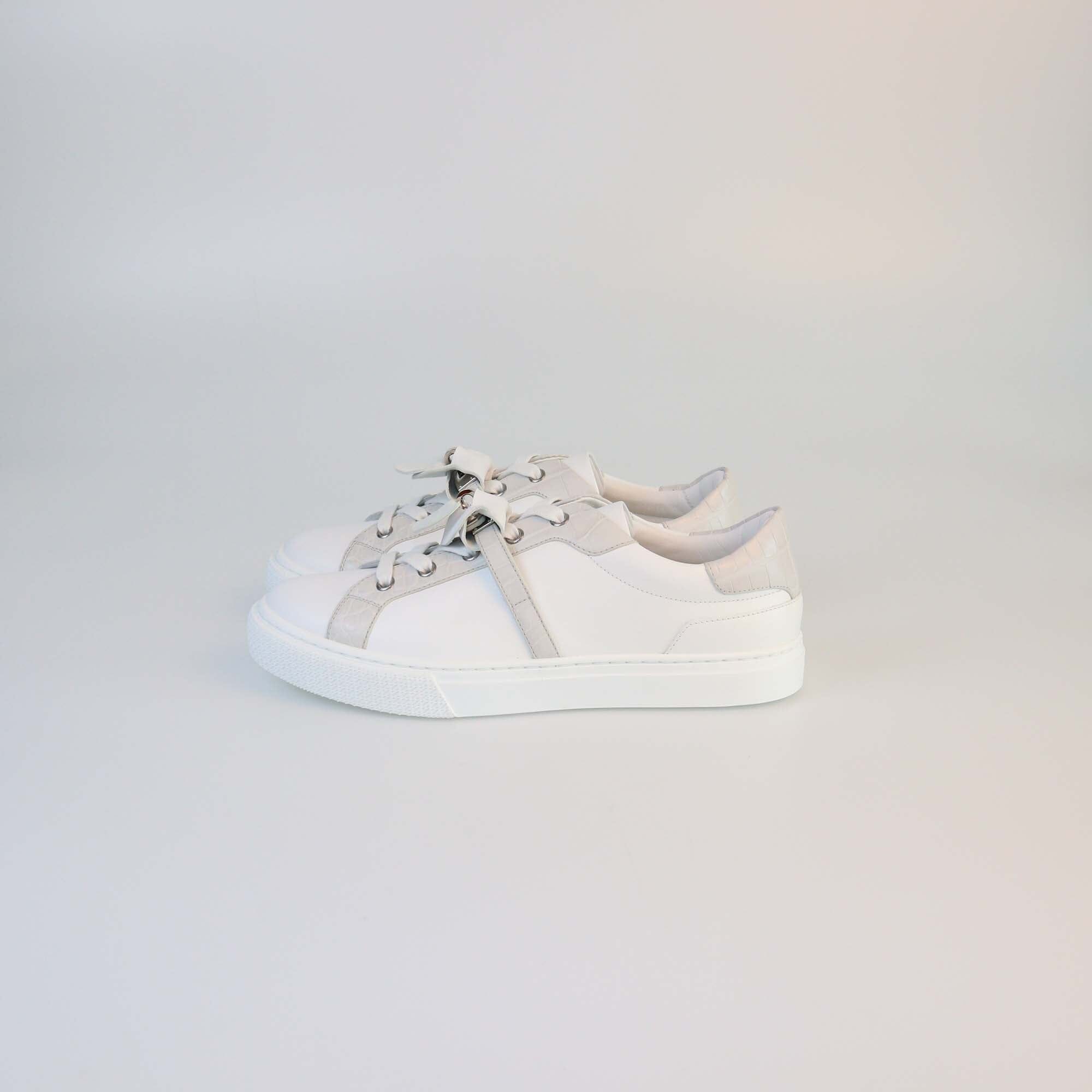 Hermes Blanc/Beige Glaise Alligator Day Sneakers Womens Hermes 