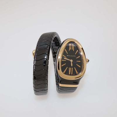 Bvlgari Black Ceramic 18K Rose Gold Serpenti Spiga 102735 Women's Watch 35mm Womens Bvlgari 
