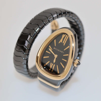 Bvlgari Black Ceramic 18K Rose Gold Serpenti Spiga 102735 Women's Watch 35mm Womens Bvlgari 