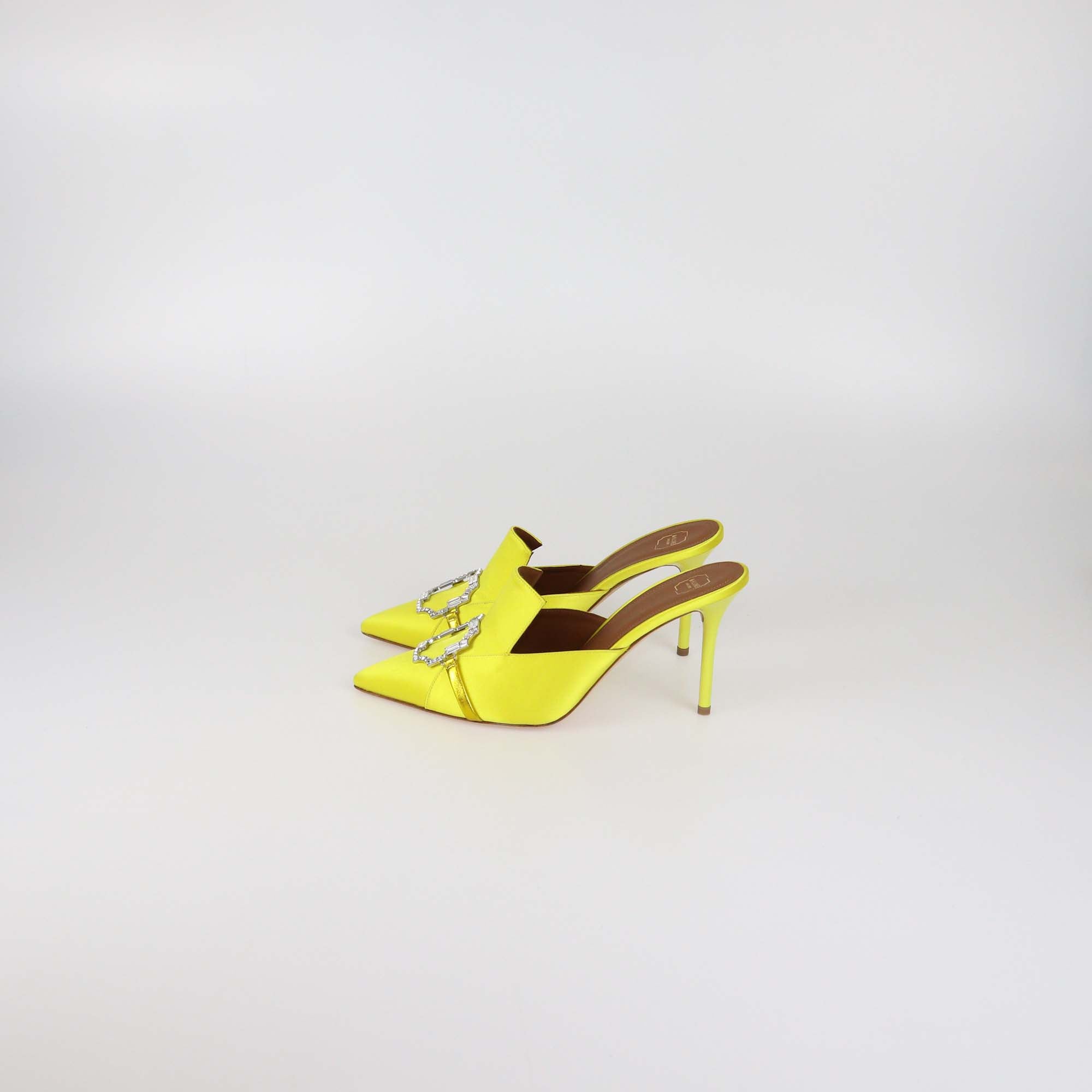 Malone Souliers Yellow Satin Anais 85 Brooch Mules