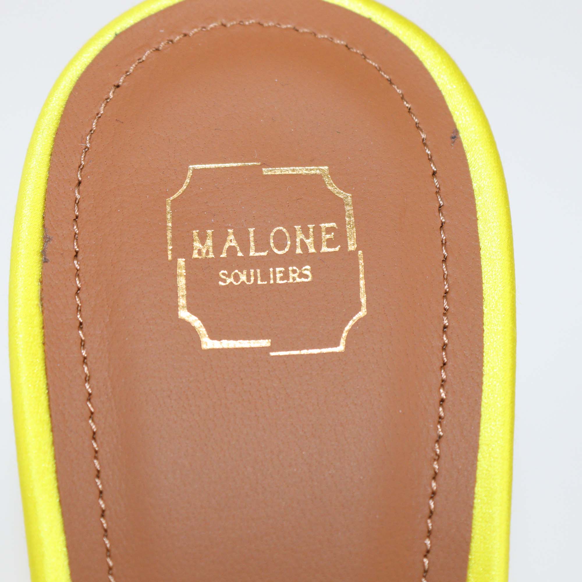 Malone Souliers Yellow Satin Anais 85 Brooch Mules
