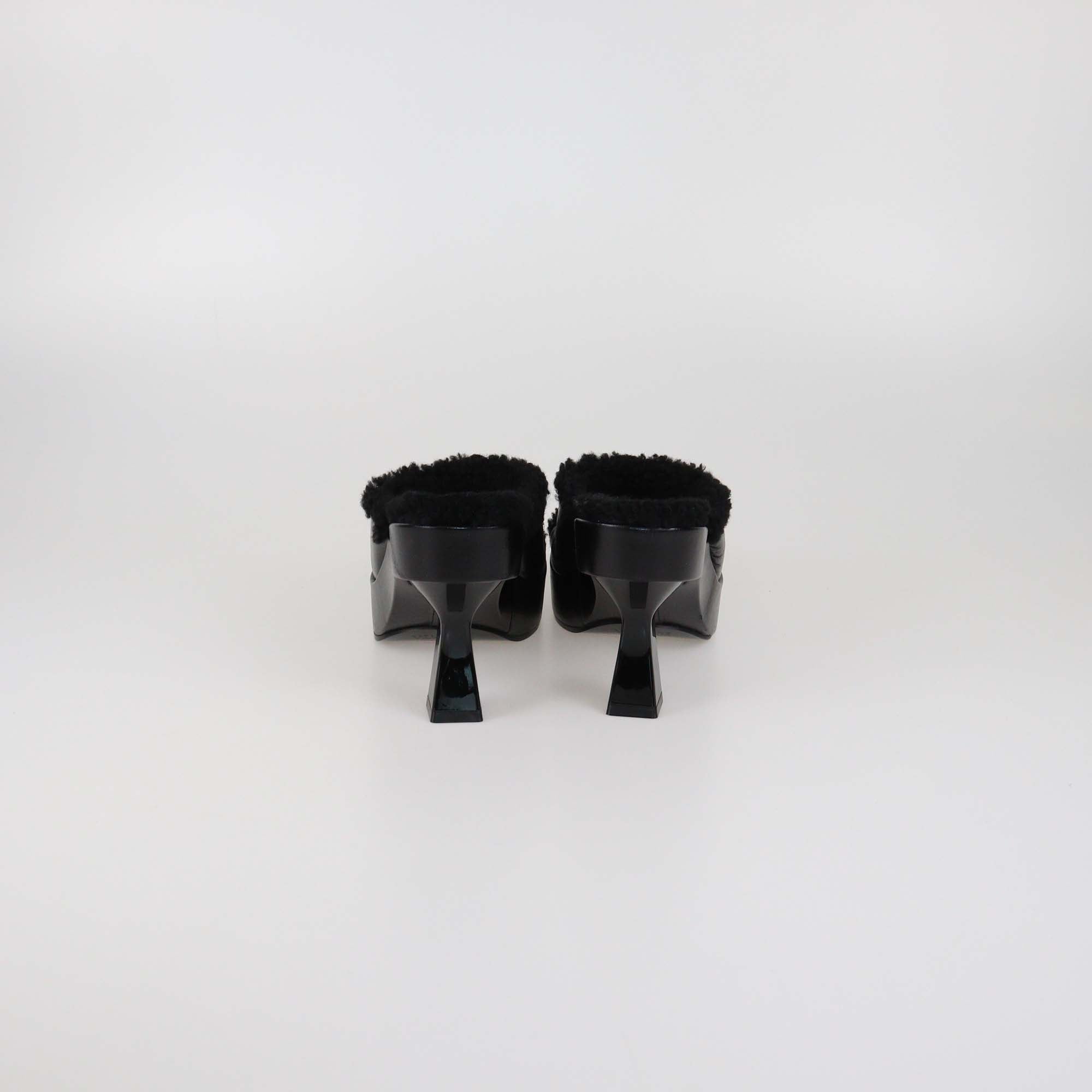 Versace Black Shearling Biggie Platform Mules