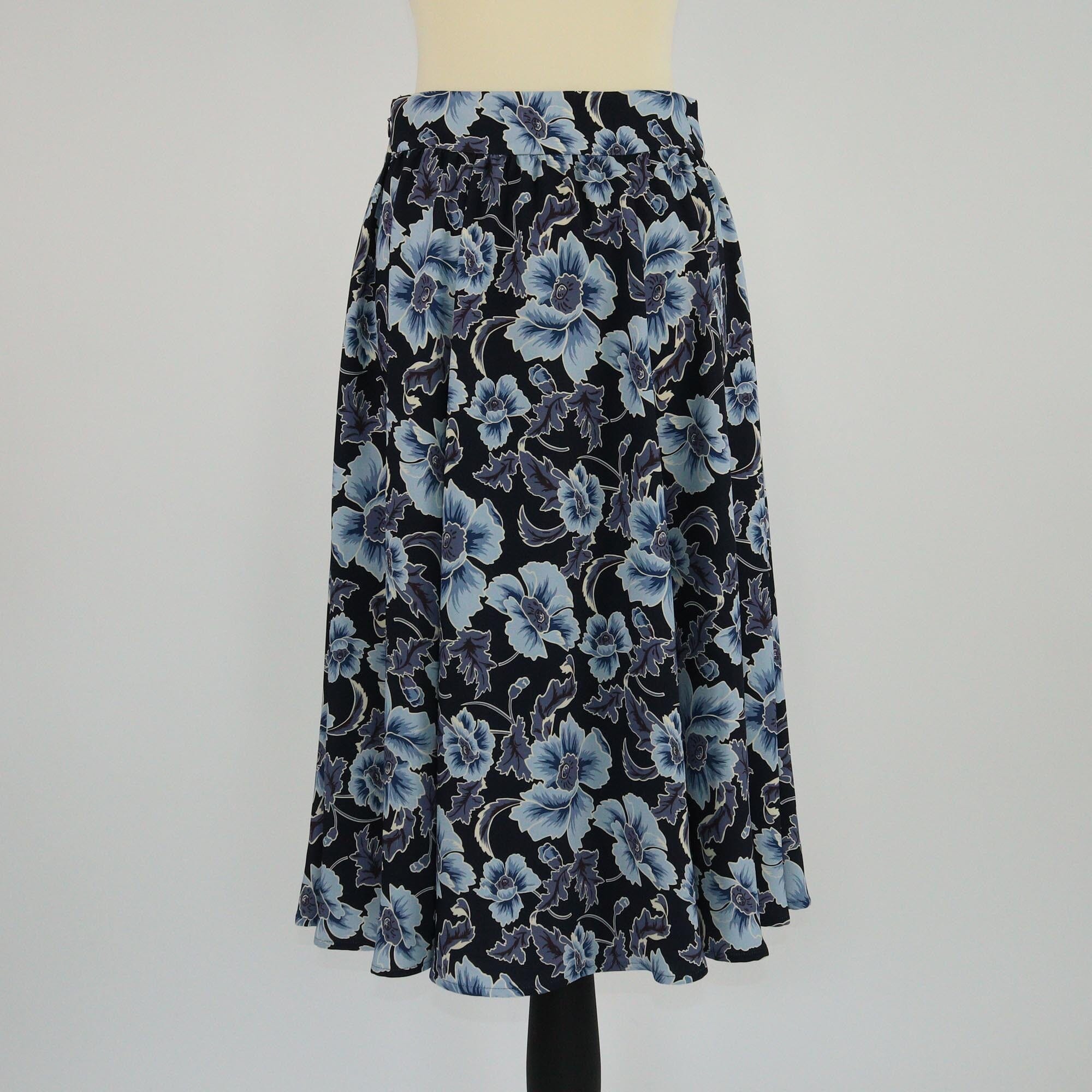 Kenzo Navy Blue Floral Print Midi Skirt Womens Kenzo 
