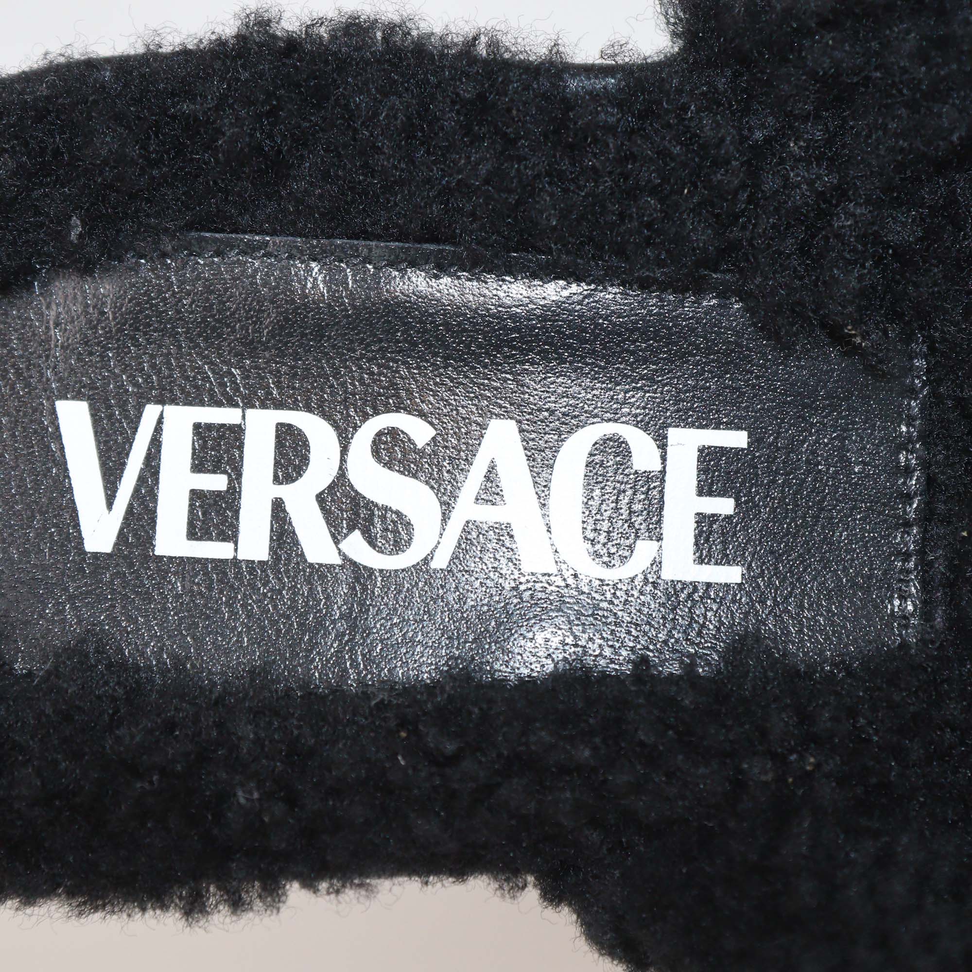 Versace Black Shearling Biggie Platform Mules