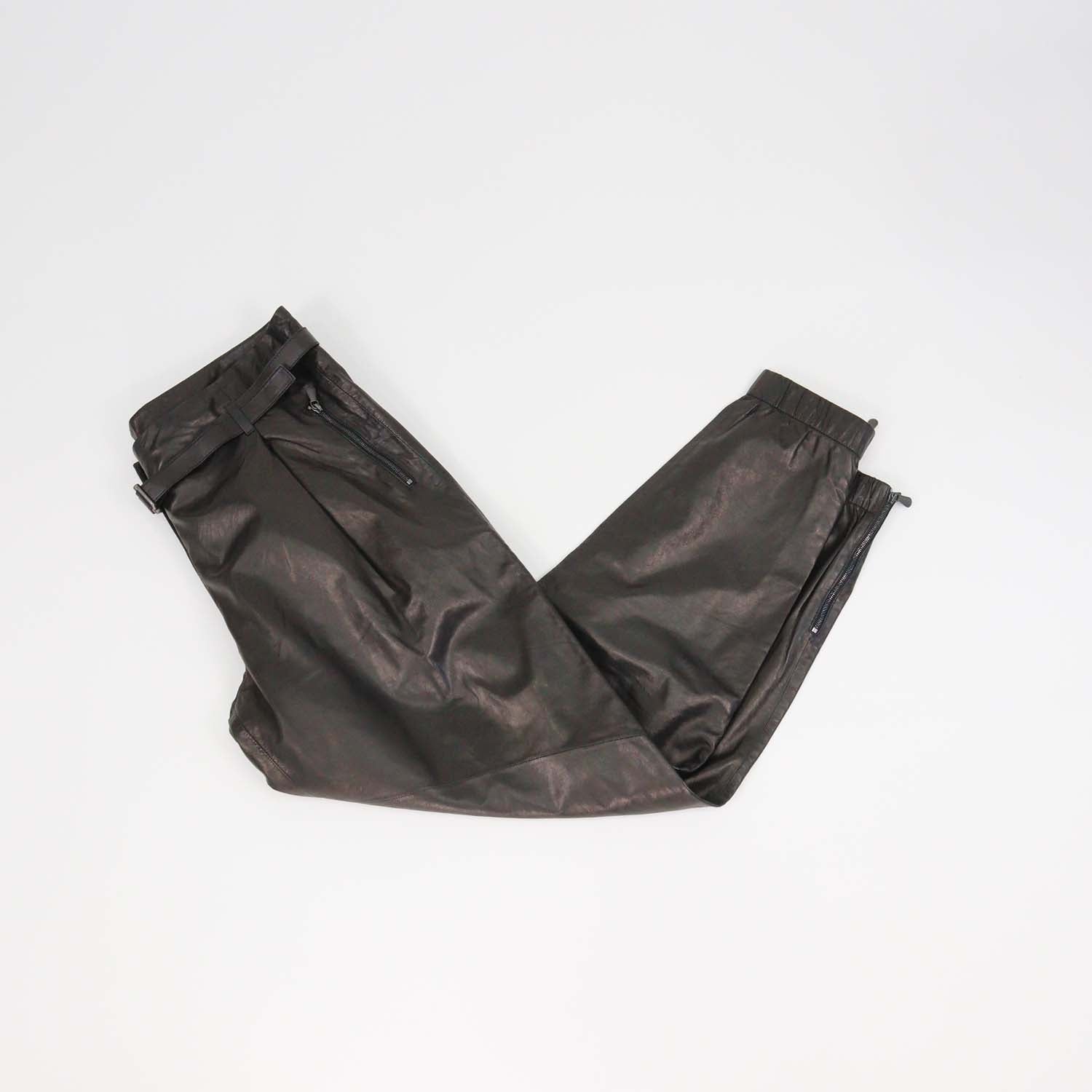 Bottega Veneta Black Leather Belted Jogger Pants