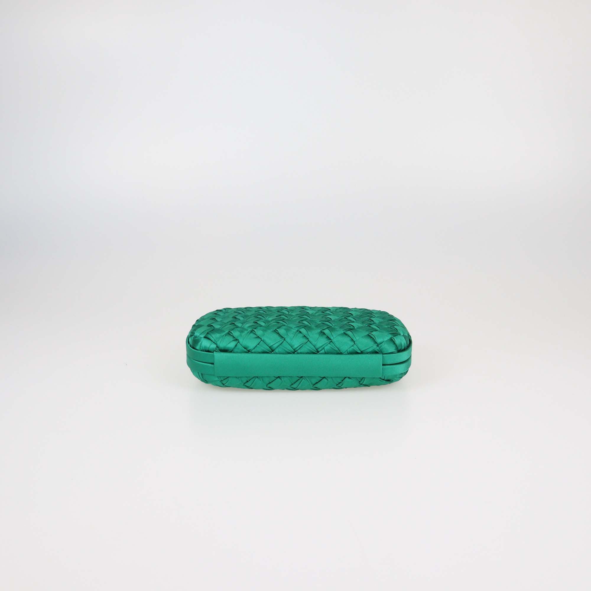 Bottega Veneta Emerald Intrecciato Pressed Satin Minaudière Knot Clutch