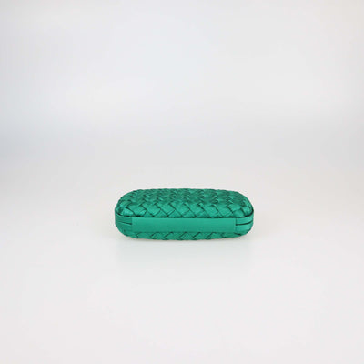 Bottega Veneta Emerald Intrecciato Pressed Satin Minaudière Knot Clutch