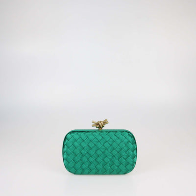 Bottega Veneta Emerald Intrecciato Pressed Satin Minaudière Knot Clutch