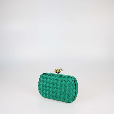 Bottega Veneta Emerald Intrecciato Pressed Satin Minaudière Knot Clutch
